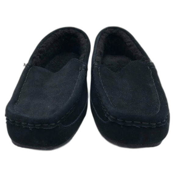 PAWZ by Bearpaw Men's Black Leather Slip On House Slippers US 10 Faux Fur Inside - Picture 7 of 13